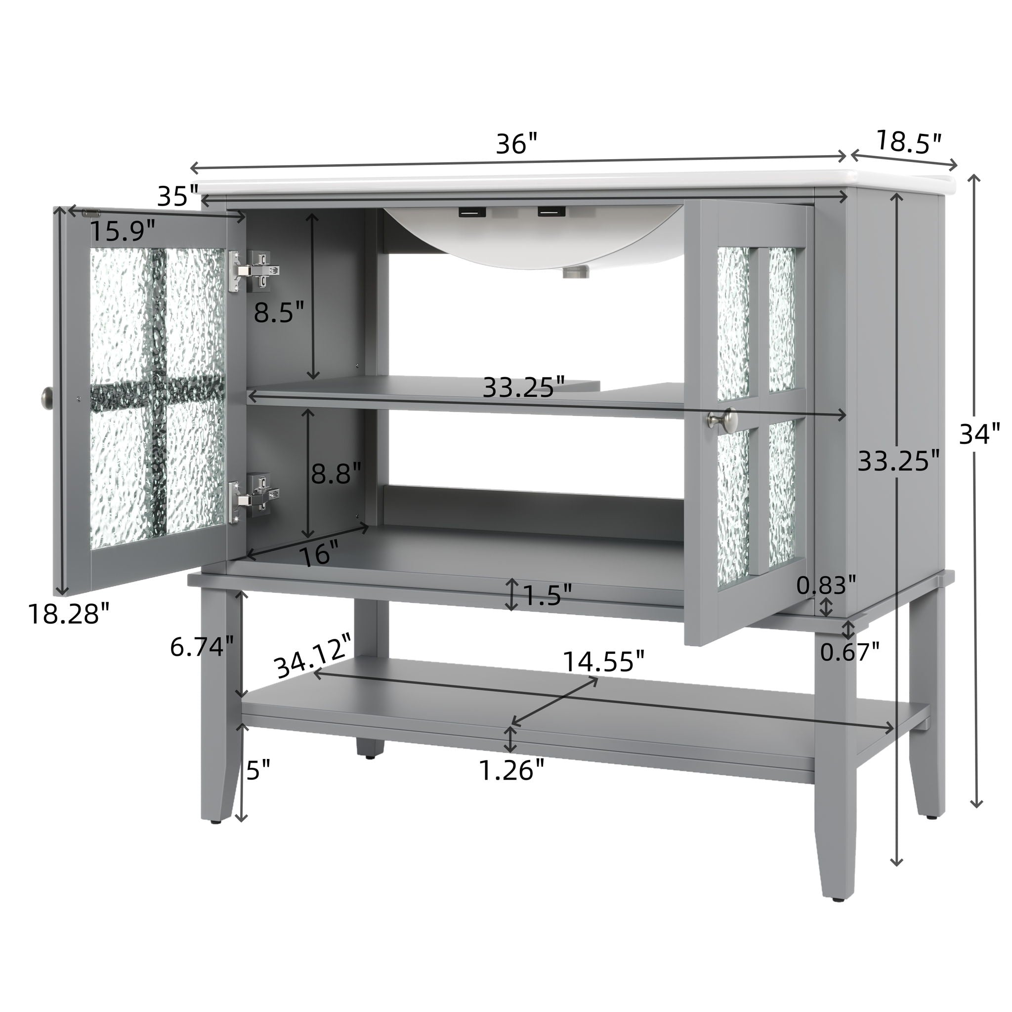 Bathroom Vanity With Ceramic Sink, Adjustable &amp; Open Shelf