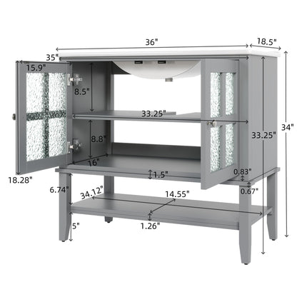 Bathroom Vanity With Ceramic Sink, Adjustable &amp; Open Shelf