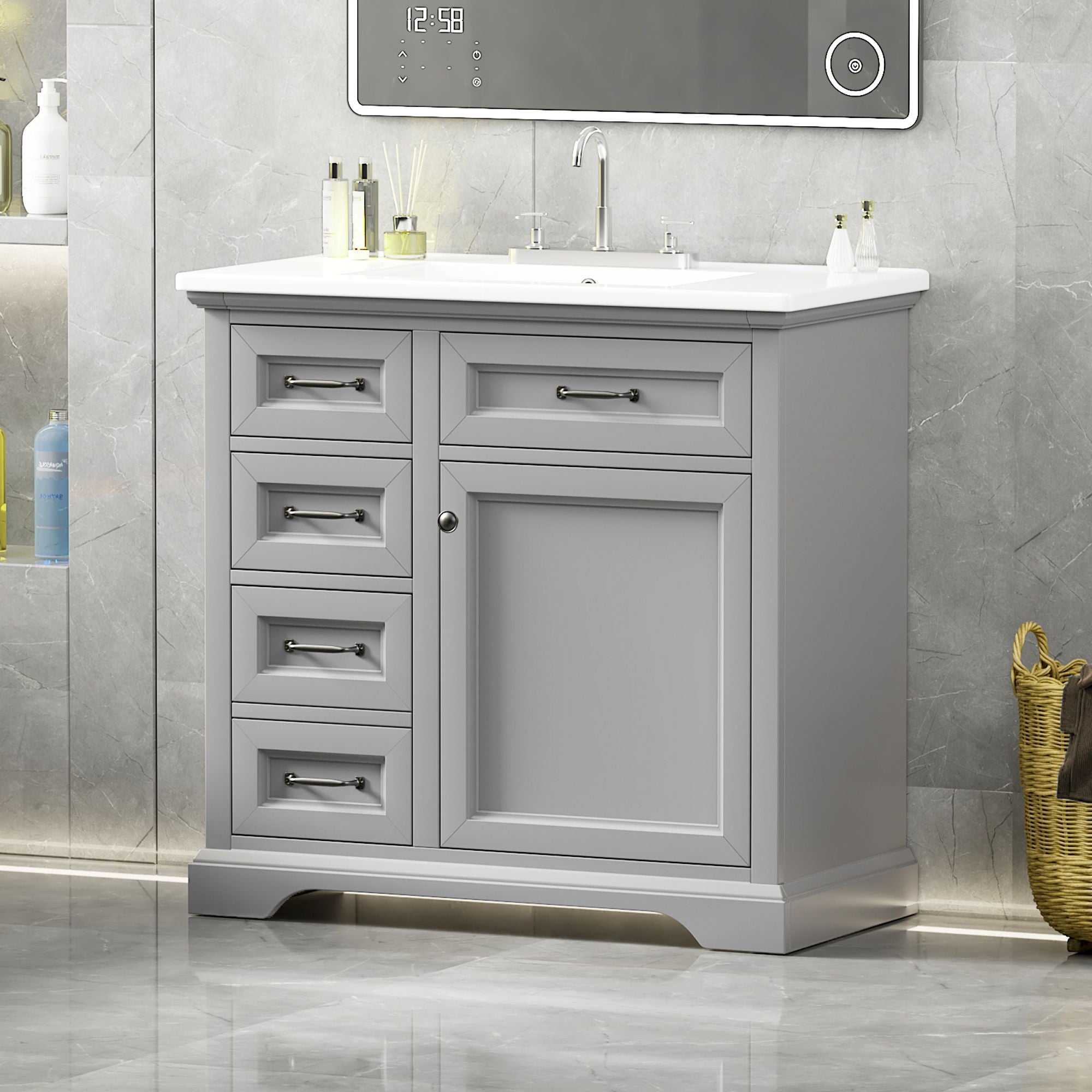 36&quot; Bathroom Vanity With Sink, 2 Tip Out Drawers, Soft Close Hinges