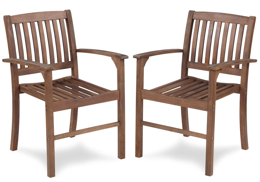 Acacia Patio Dining Chair (Set of 2), Solid Indoor Outdoor Comfortable Seat Brown, Modern Farmhouse Chair For Kitchen, Bedroom, Living Room - Brown