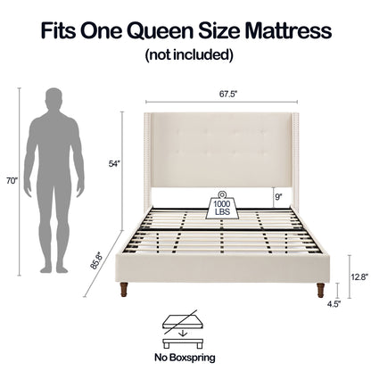 Peyton - Upholstered Bed With 54&quot; High Headboard, Traditional Hand Buttoned Tufting