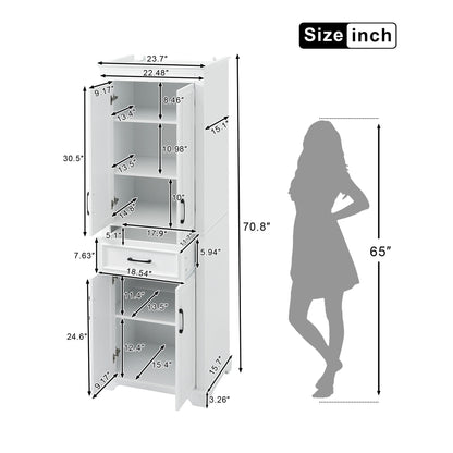 Freestanding Bathroom Vanity, Elegant Design With 4 Doors &amp; 1 Drawer, Adjustable Shelves, Damping Hinges - White
