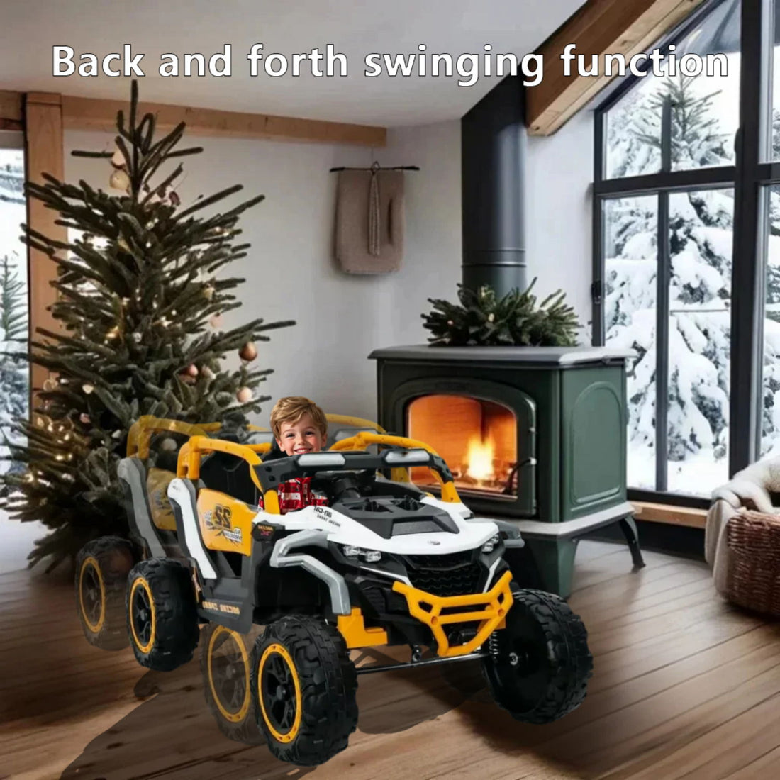 Ride On Models 12V Kids Electric Truck With Remote Control, Front &amp; Rear Suspension, 2 Seater UTV, Flashlights, Music Player - Yellow / White