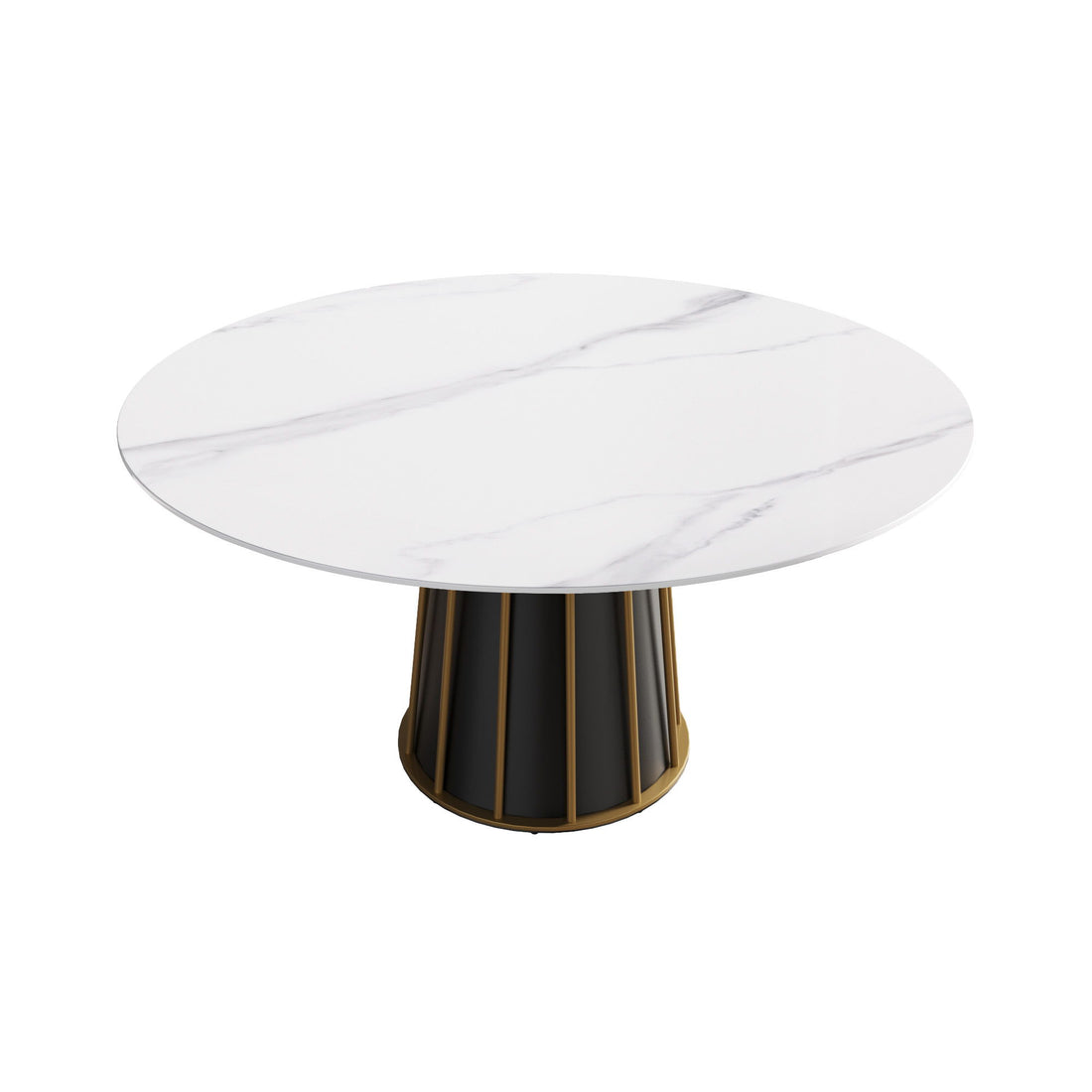 59.05&quot; Modern Artificial Stone Round Panel Metal Iron Base Dining Table, Can Accommodate 8 People, (Not Including Chairs) - White / Black