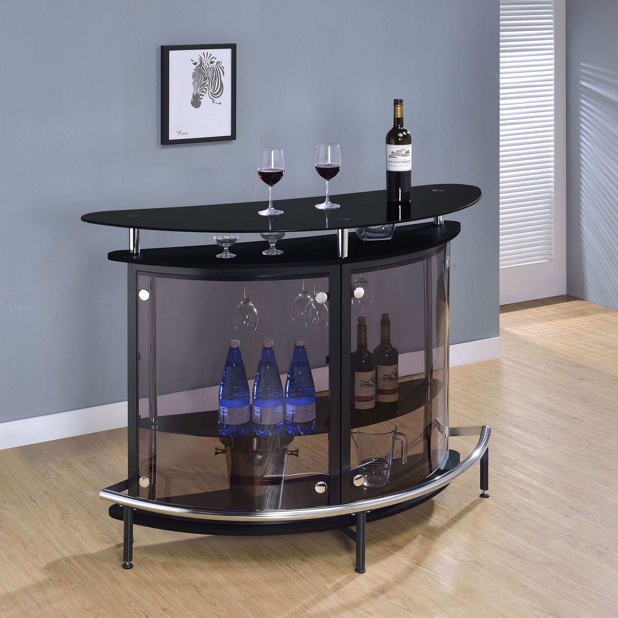 Strick &amp; Bolton - Freestanding Glass Top Home Bar Wine Cabinet With Panels - Black