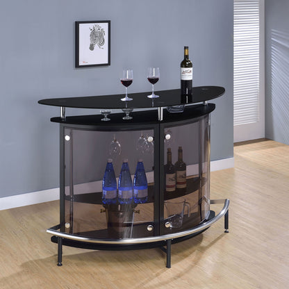 Strick &amp; Bolton - Freestanding Glass Top Home Bar Wine Cabinet With Panels - Black