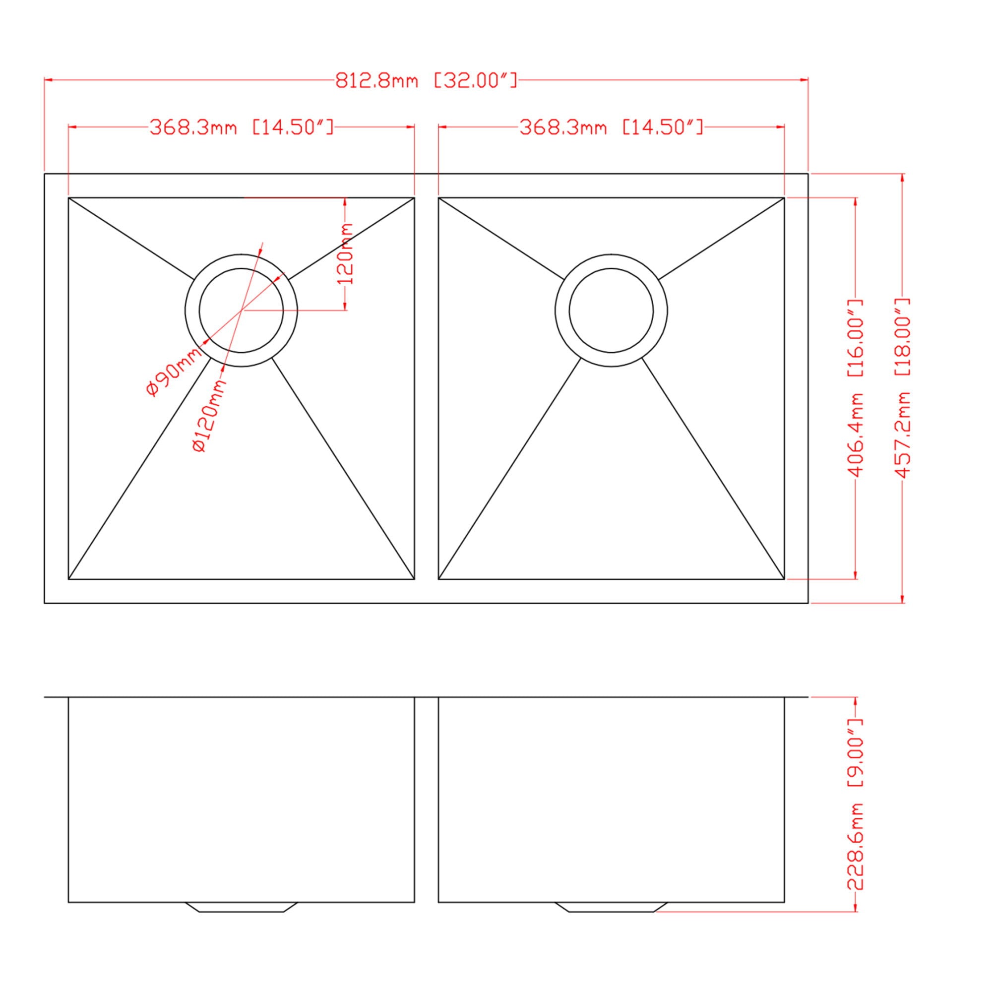 16 Gauge Undermount Double Bowl Kitchen Sink With 9&quot; Deep Bowls - Brushed Nickel