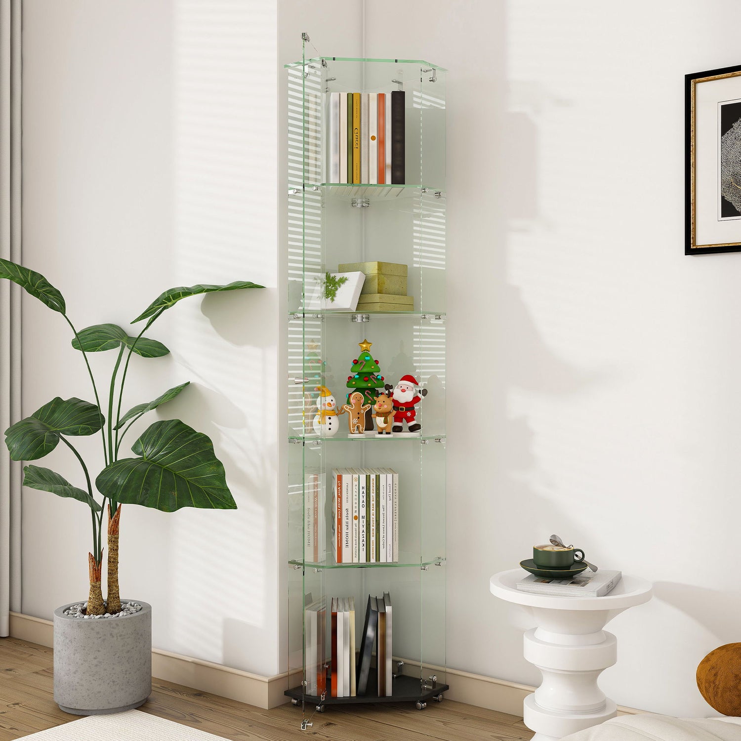 5 Tier Diamond Glass Display Case With 5 Dynamic LED Modes - Black