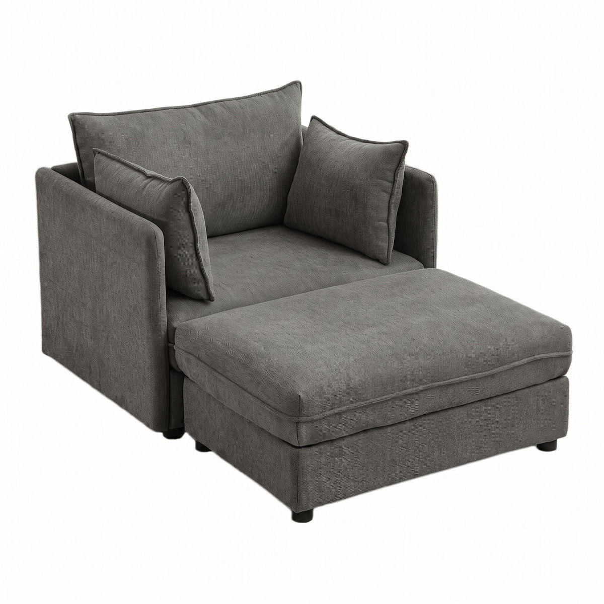 Oversized Deep Seat Accent Chair With Matching Storage Ottoman &amp; Throw Pillows