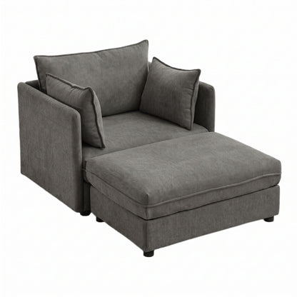 Oversized Deep Seat Accent Chair With Matching Storage Ottoman &amp; Throw Pillows