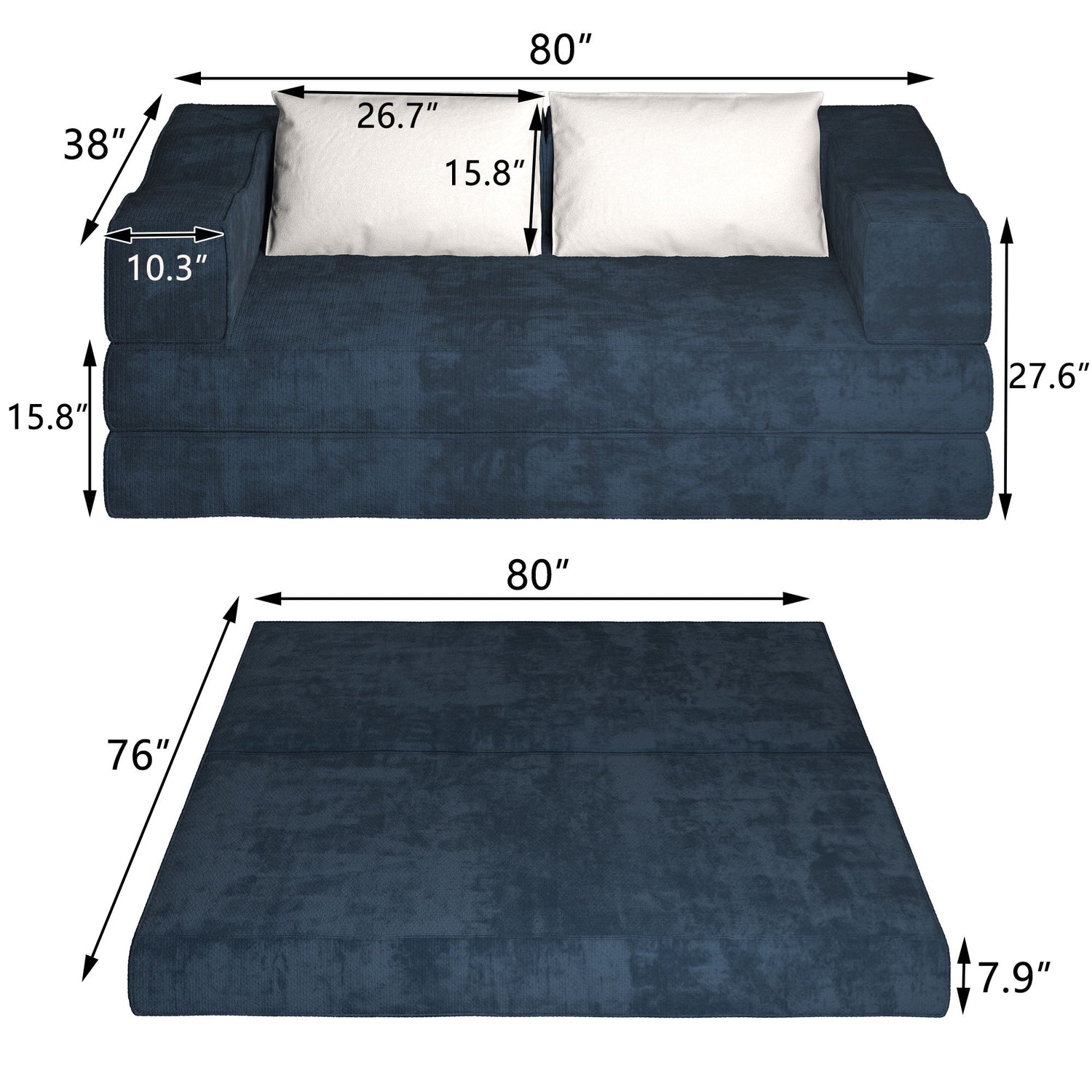 3 Seat Folding Floor Couch &amp; King Size Bed Mattress