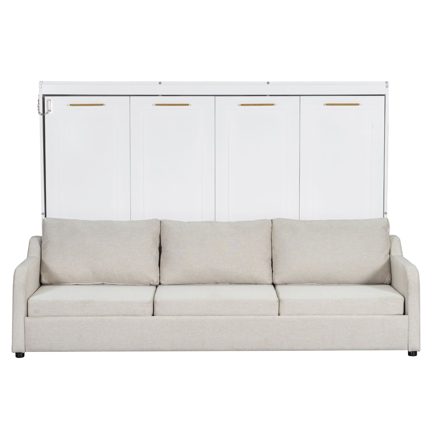 Murphy Cabinet Bed With Folding Sofa, Built In Storage Shelves And LED Light