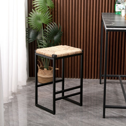 25&quot; Height Backless Water Hyacinth Woven Bar Stools With Footrest (Set of 2) - Natural