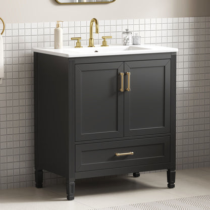 Elegant Fluted Bathroom Vanity With Sink, Soft Close Doors &amp; Drawer