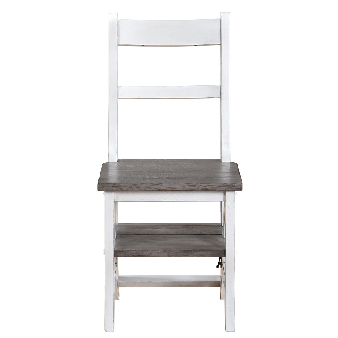 Solid Wood Foldable Ladderchair Dual Purpose Stepladders Step Display Stand Flower Stand Forhome, Library, Kitchen - Antique White / Sandstone