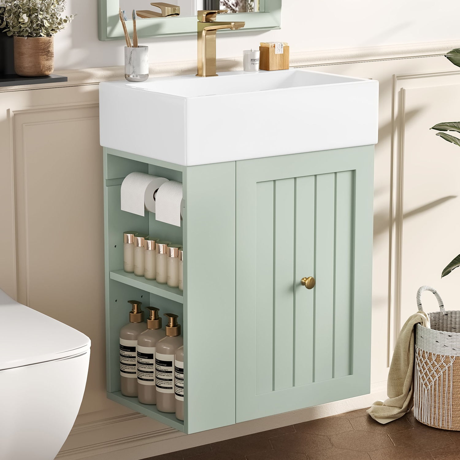 Modern Bathroom Vanity With Sink, Storage Cabinet, Drawer &amp; Side Shelf