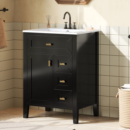 Bathroom Vanity With Sink, 3 Drawers &amp; Cabinet With 2 Tier Door Storage Rack, Soft Close Doors &amp; Drawers