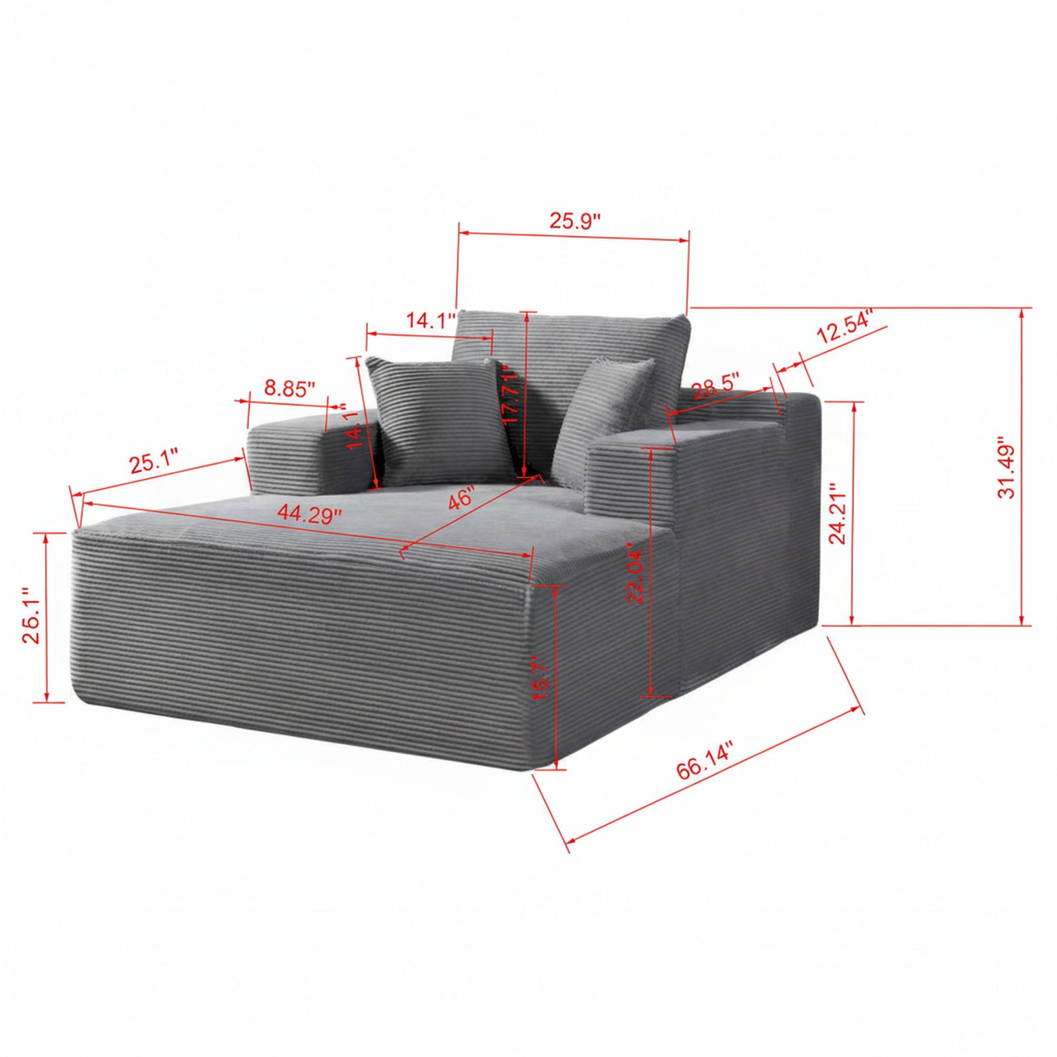 Convertible Chaise Lounge Chair With Wide Armrest &amp; Throw Pillows