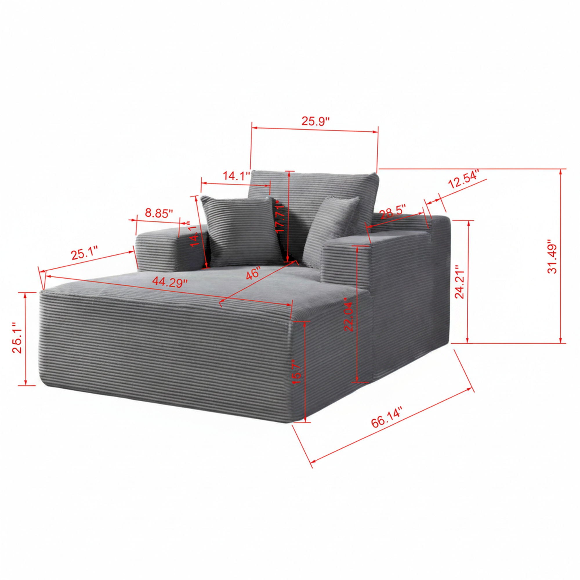 Convertible Chaise Lounge Chair With Wide Armrest &amp; Throw Pillows