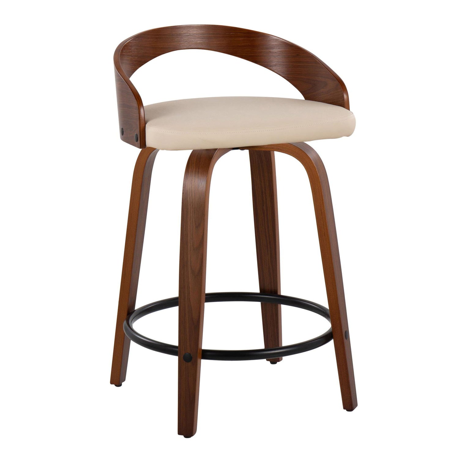 Grotto - Mid-Century Modern Fixed Height Counter Stool &amp; Swivel With Round Footrest (Set of 2)