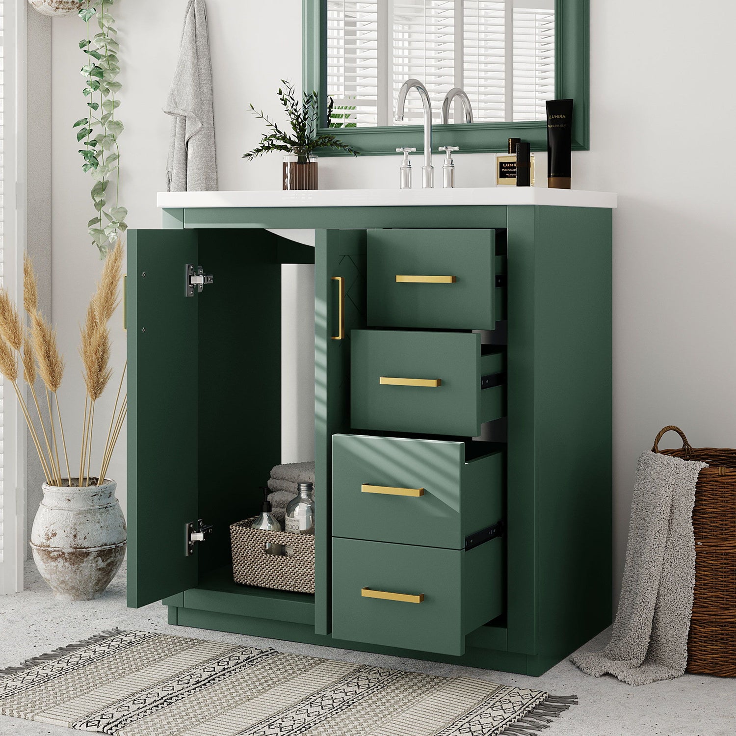 Bathroom Vanity With Sink, Storage Cabinet, Freestanding Set With 3 Drawers &amp; Soft Closing Doors