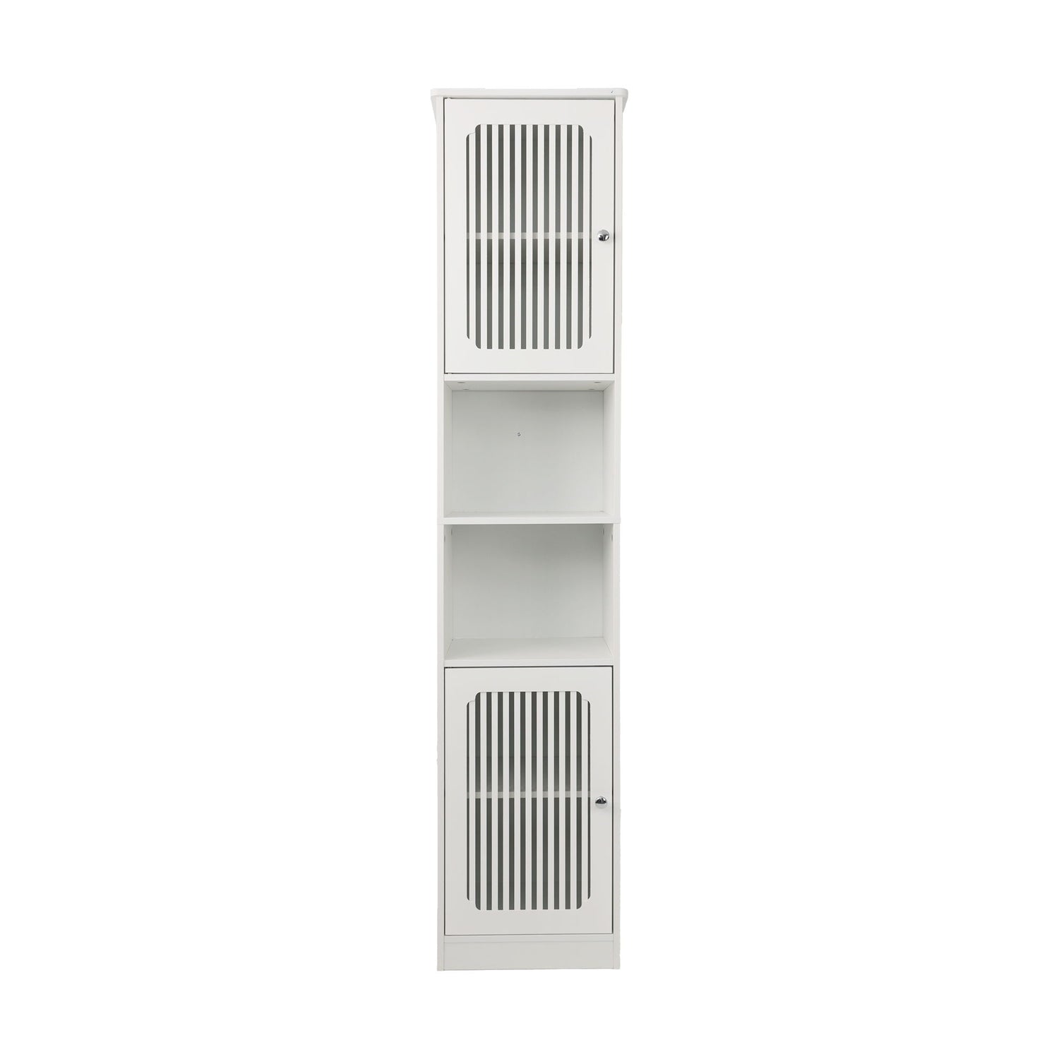 Tall Bathroom Cabinet With Adjustable Shelves, Louvered Door Floor Standing Storage Unit - White