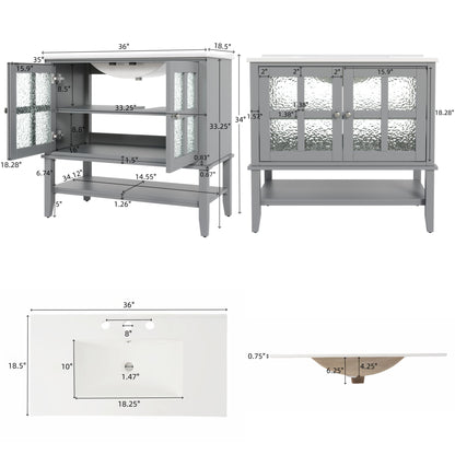 Bathroom Vanity With Ceramic Sink, Adjustable &amp; Open Shelf