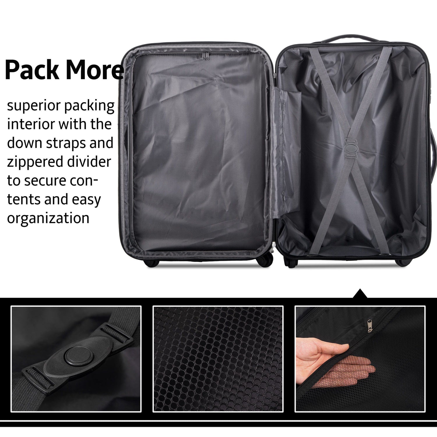 3 Piece Luggage Set Hardside Spinner Suitcase With Tsa Lock 20&quot; 24&quot; 28&quot; Available