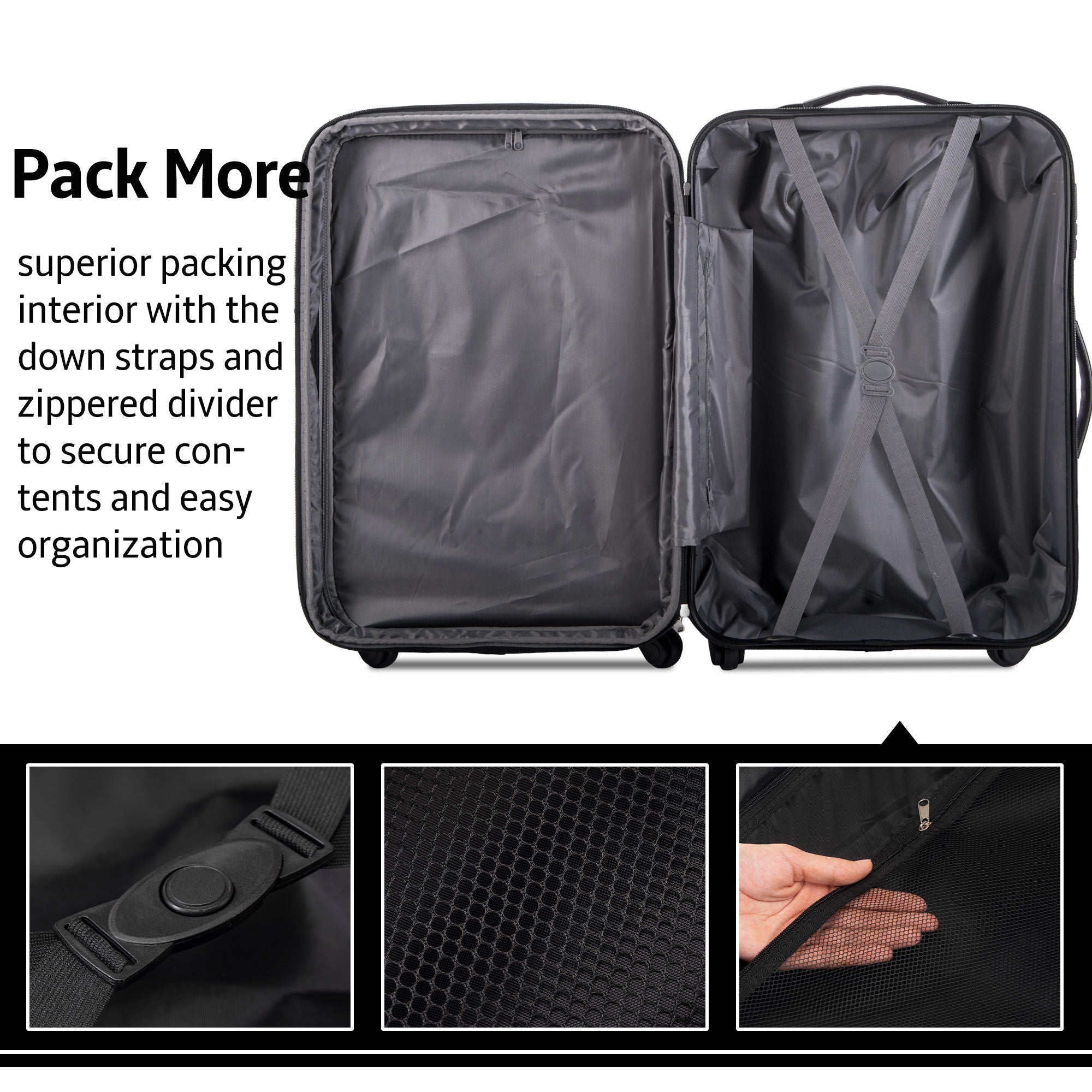 3 Piece Luggage Set Hardside Spinner Suitcase With Tsa Lock 20&quot; 24&quot; 28&quot; Available