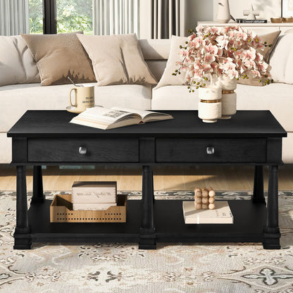Coffee Table With 2 Storage Drawers &amp; Lower Open Shelf