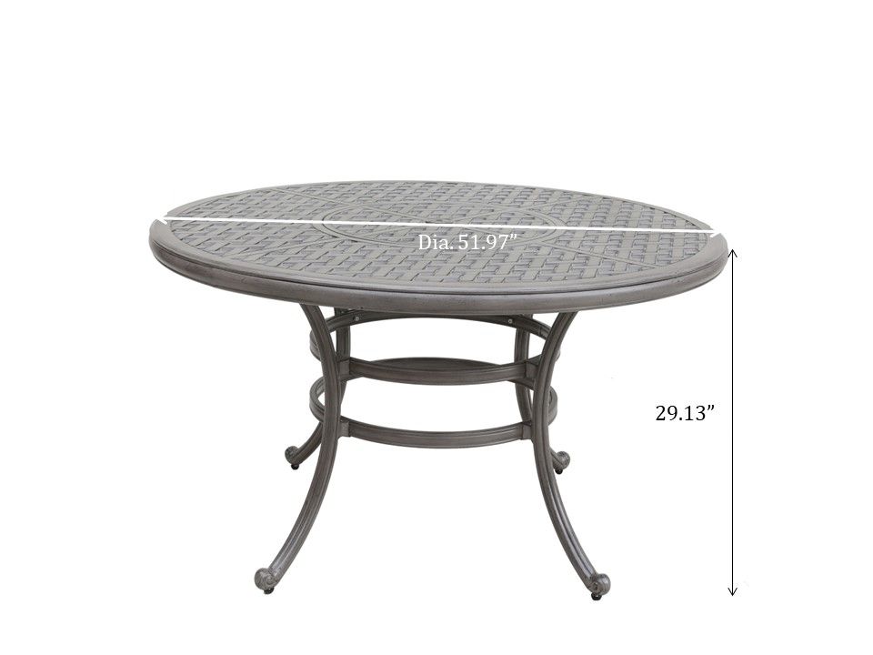 All-Weather And Durable 52&quot; Round Cast Aluminum Round Dining Table With Umbrella Hole - Gray