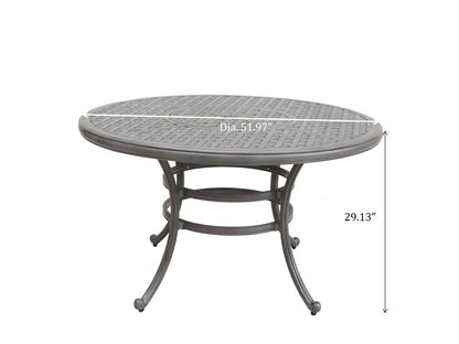 All-Weather And Durable 52&quot; Round Cast Aluminum Round Dining Table With Umbrella Hole - Gray