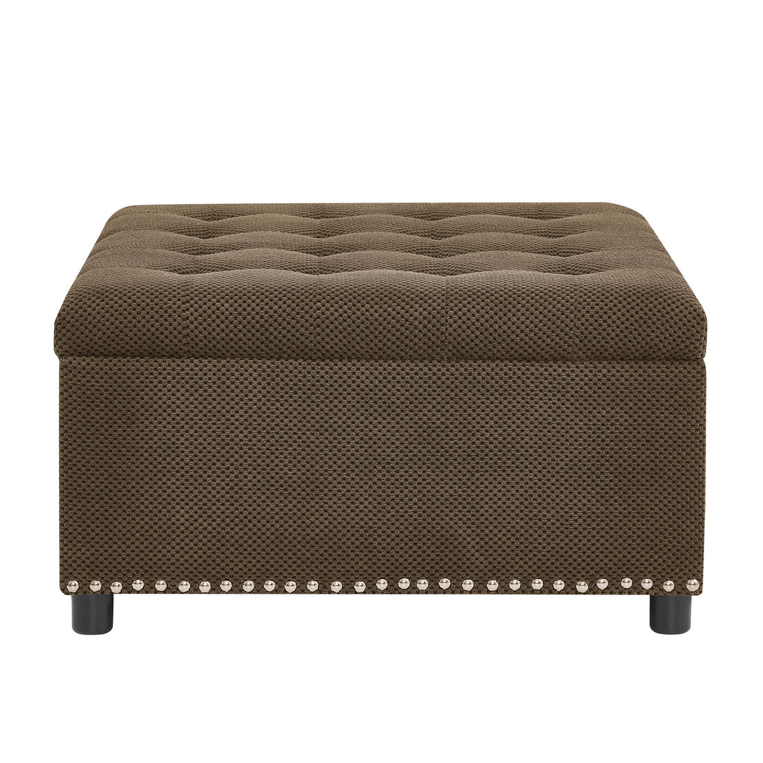 Square Tufted Storage Ottoman With Nailhead Trim
