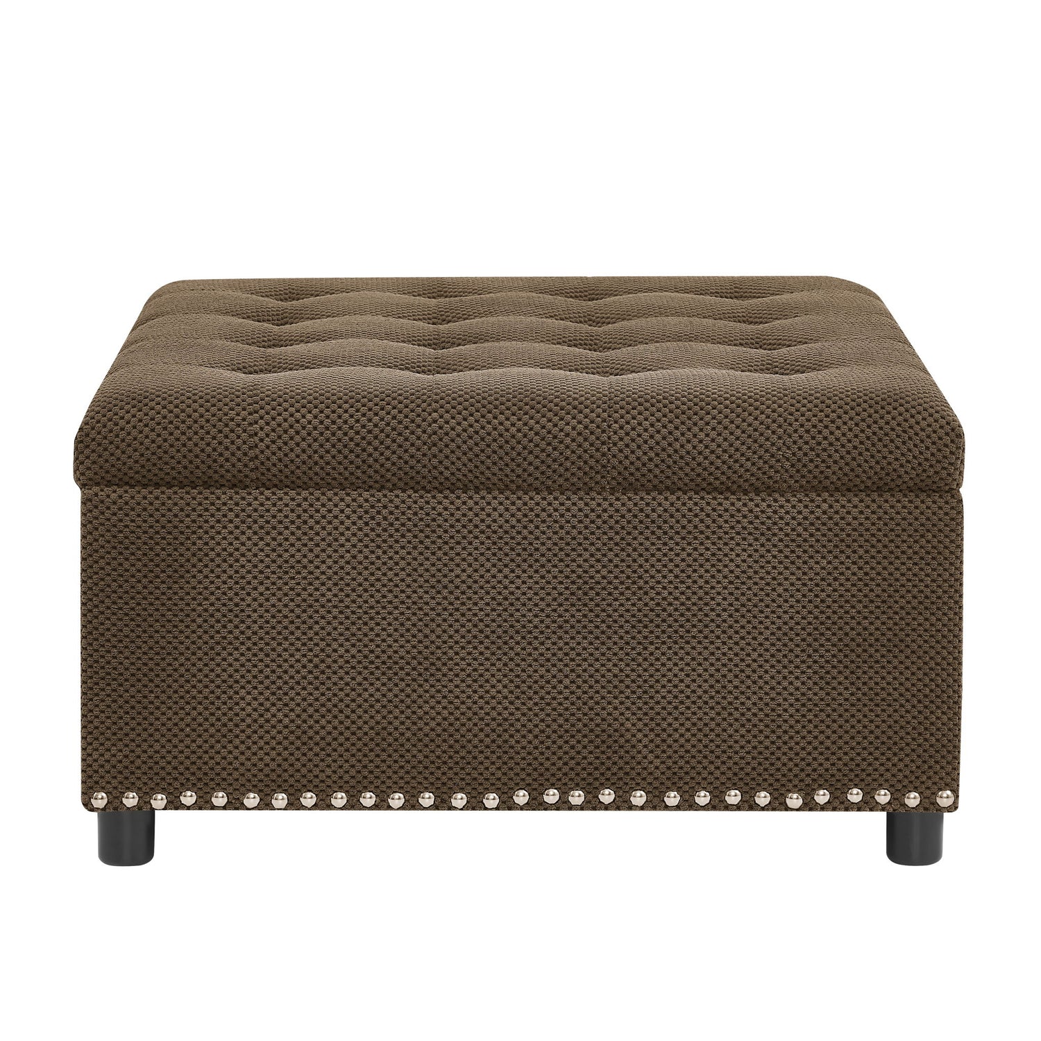 Square Tufted Storage Ottoman With Nailhead Trim