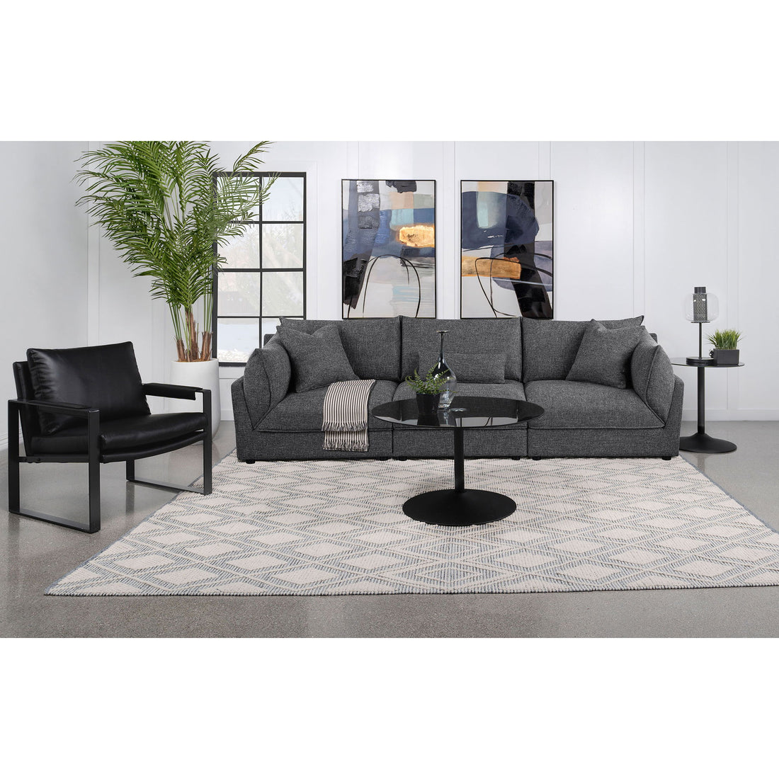 Tomasina - Modular Sofa With Cushions And Padded Arms - Black