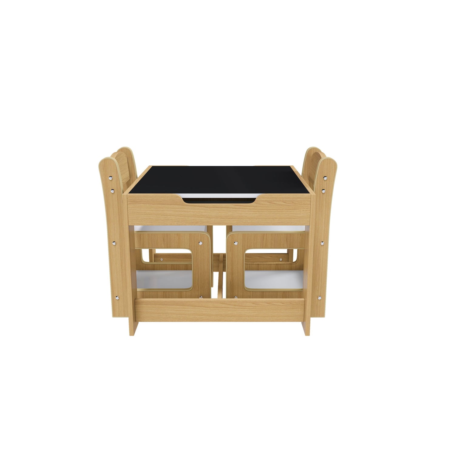 3 In 1 Kids Study Table &amp; Chairs Set Multi Functional Activity Table With Detachable Blackboard Top - Natural Wood