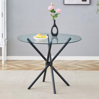 Modern Circular Transparent Tempered Glass Round Table With Metal Legs 36.6&quot; Diameter - Silver / Transparent