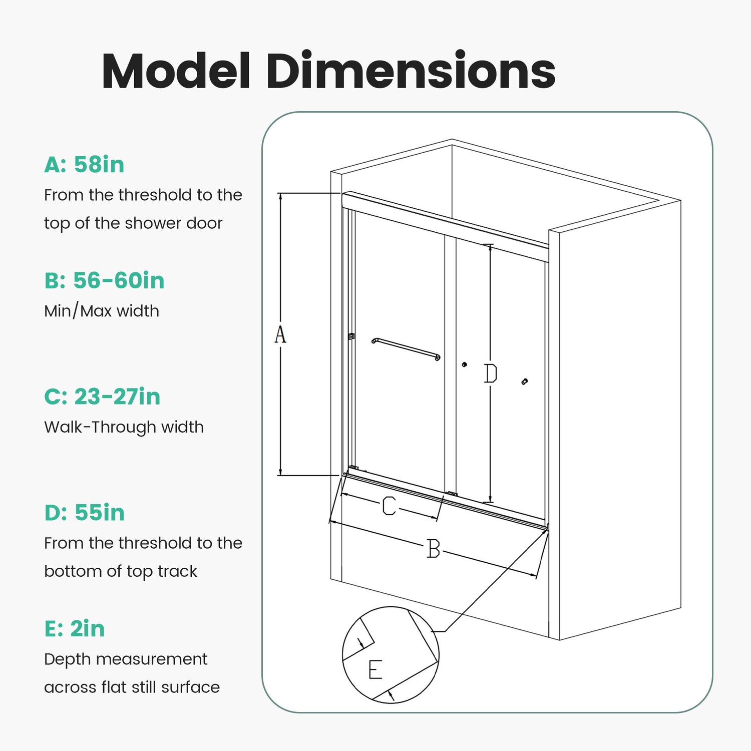 Semi-Frameless Double Sliding Shower Door, Bypass Shower Door, 1 / 4&quot; (6Mm) Thick SGCC Tempered Glass Door