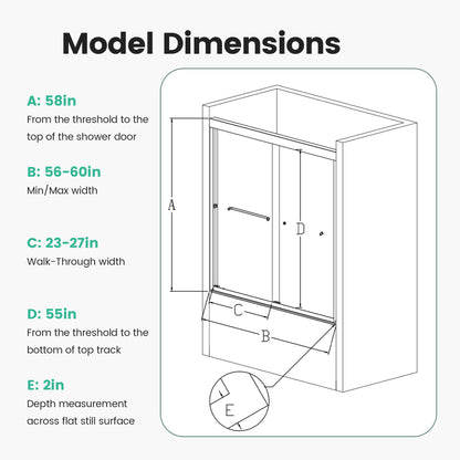 Semi-Frameless Double Sliding Shower Door, Bypass Shower Door, 1 / 4&quot; (6Mm) Thick SGCC Tempered Glass Door