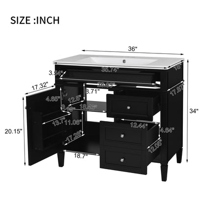 Bathroom Vanity &amp; Top Sink, Modern Bathroom Storage Cabinet With 2 Drawers And A Tip-Out Drawer