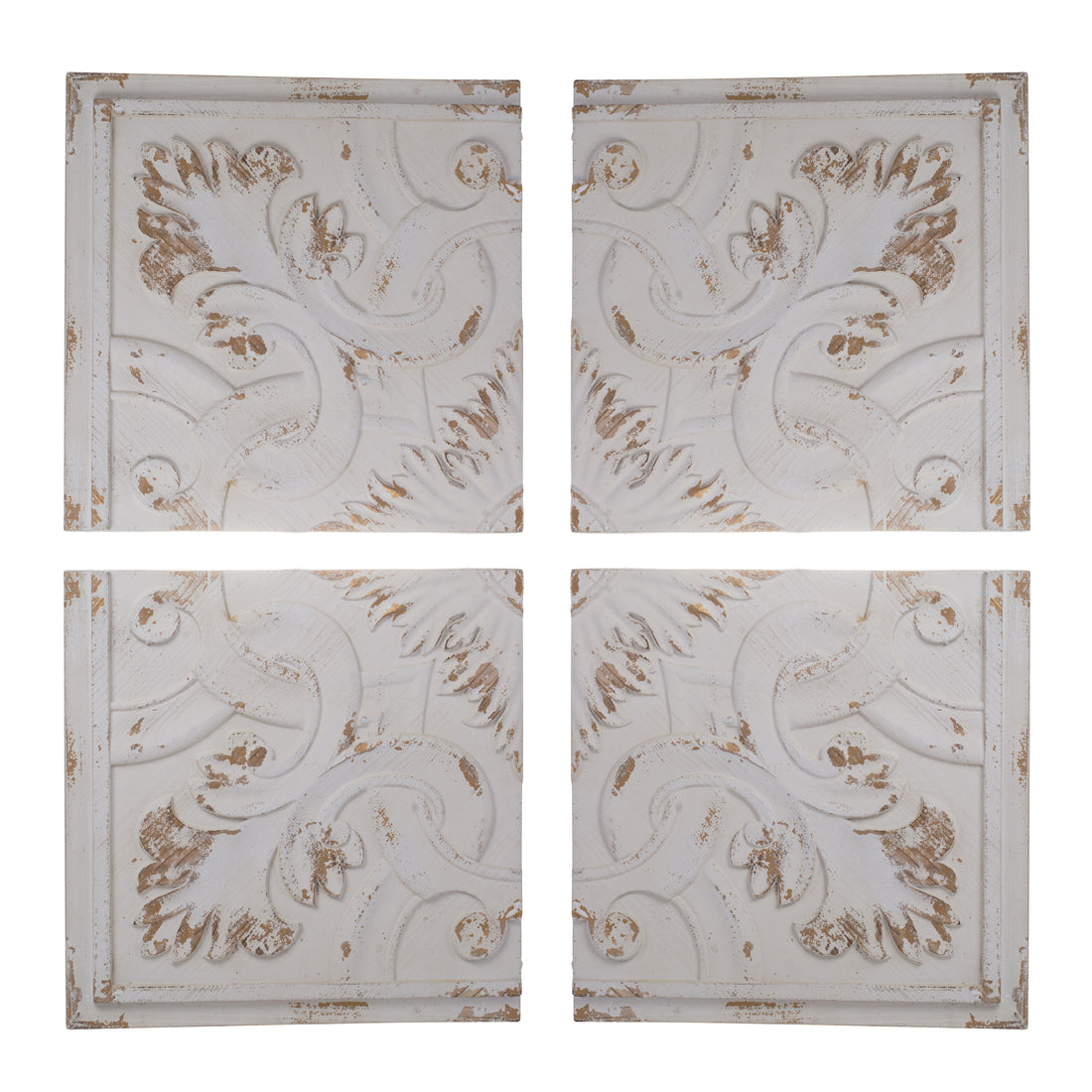 Distressed Wooden Square Wall Panels (Set of 4) - White