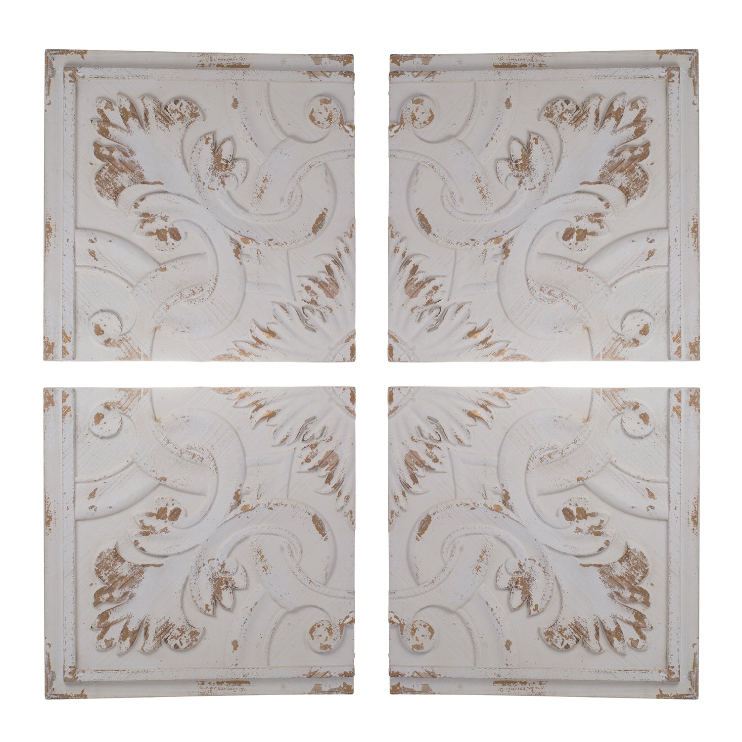 Distressed Wooden Square Wall Panels (Set of 4) - White