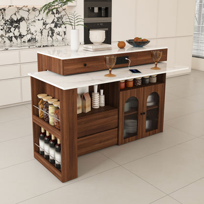 Kitchen Island With Extendable &amp; Rotating Table