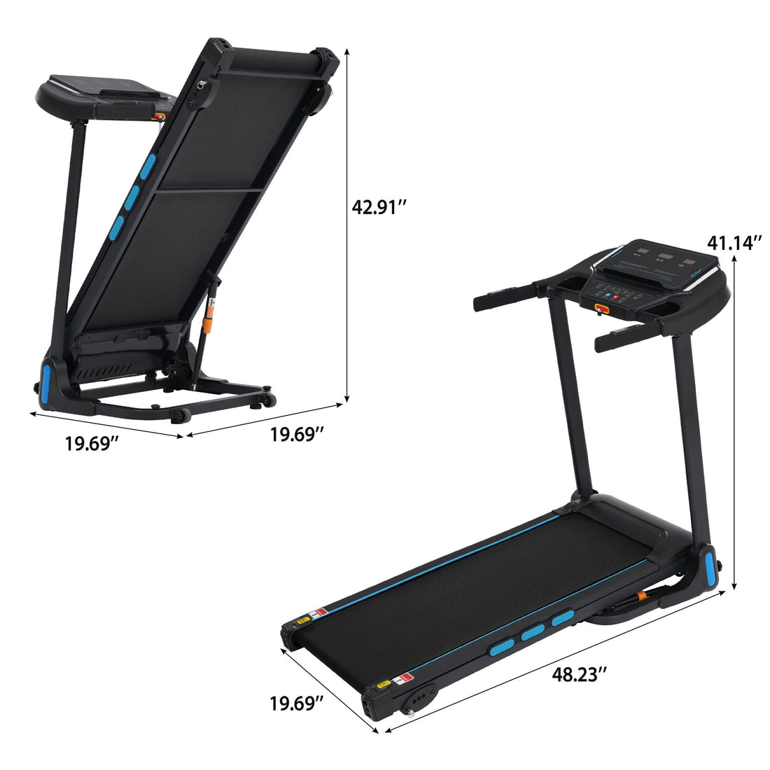 3.5Hp Hydraulic System Auto Foldable Treadmill With Incline, Heart Rate Sensors, Type C &amp; USB Charge, Bluetooth Speaker - Black