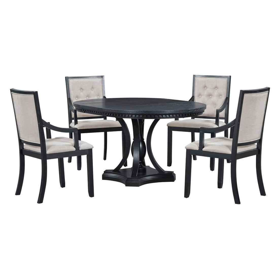 5 Piece Dining Set Extendable Round Table And 4 Chairs - Black / Oak