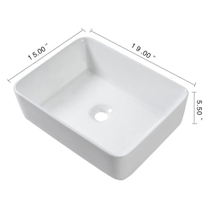 19&quot; 5&quot; Bathroom Sink Combo Rectangular Vessel Vanity Set With Faucet Drop In Ready Ceramic Basin - White / Black