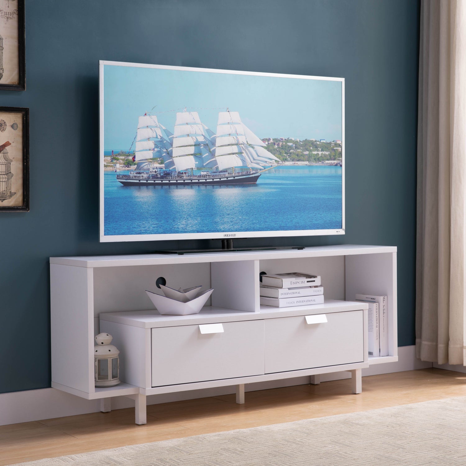 Modern TV Stand &amp; Two Shelves And Two Drawers