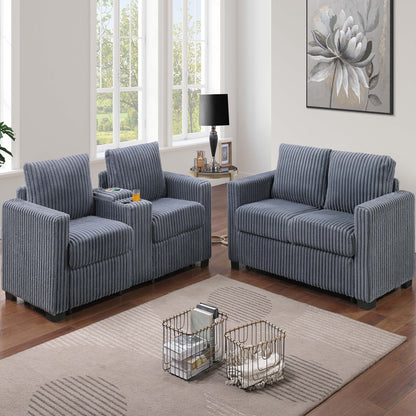 Modern Style 2 Piece Sofa Set With Cup Holders &amp; Charging Port