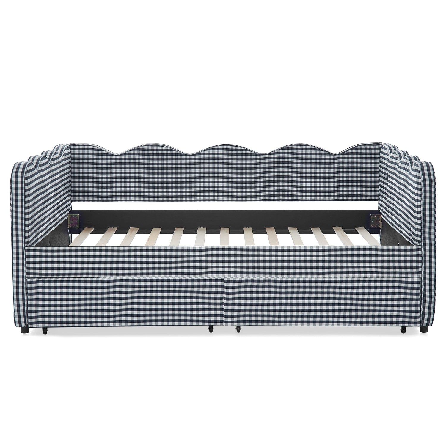 Gingham Daybed With USB Charging Port, Wave-Shaped Design