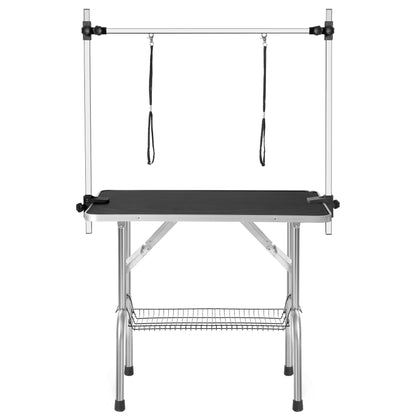 Professional Dog Pet Grooming Table Large Adjustable Heavy Duty Portable With Arm &amp; Noose &amp; Mesh Tray - Black